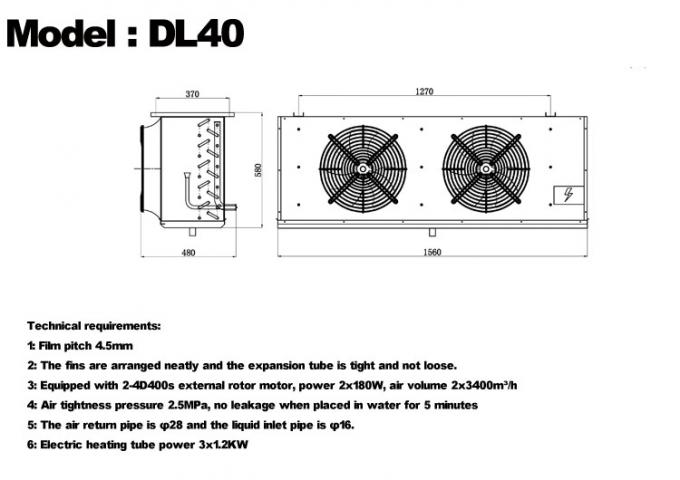 DL-serie DL22-eenheidkoeler CE-certificering aangepaste luchtkoeler 3HP koelopslag verdamper plafondverdamper, geschikt voor koeling in magazijnen, koelopslagkamers, groentenkoelopslag 3