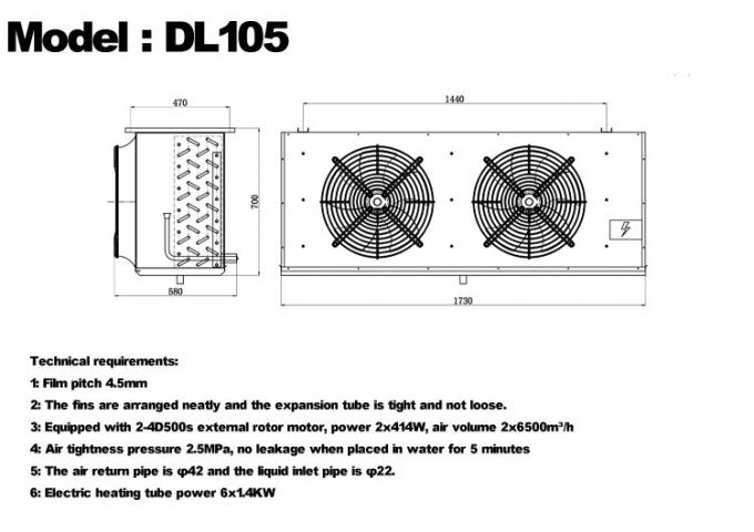 DL-serie DL22-eenheidkoeler CE-certificering aangepaste luchtkoeler 3HP koelopslag verdamper plafondverdamper, geschikt voor koeling in magazijnen, koelopslagkamers, groentenkoelopslag 6