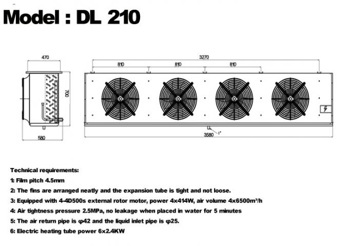 DL-serie DL22-eenheidkoeler CE-certificering aangepaste luchtkoeler 3HP koelopslag verdamper plafondverdamper, geschikt voor koeling in magazijnen, koelopslagkamers, groentenkoelopslag 10