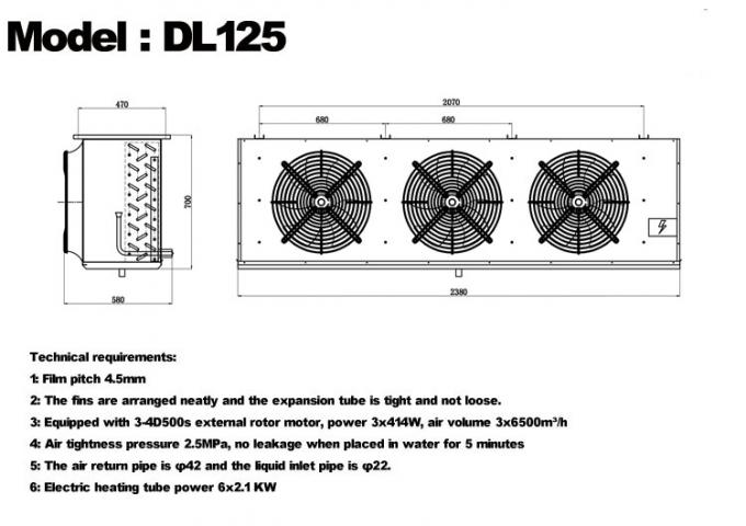 DL-serie DL22-eenheidkoeler CE-certificering aangepaste luchtkoeler 3HP koelopslag verdamper plafondverdamper, geschikt voor koeling in magazijnen, koelopslagkamers, groentenkoelopslag 7