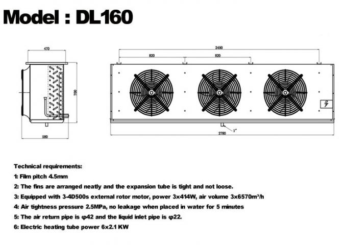 DL-serie DL22-eenheidkoeler CE-certificering aangepaste luchtkoeler 3HP koelopslag verdamper plafondverdamper, geschikt voor koeling in magazijnen, koelopslagkamers, groentenkoelopslag 8