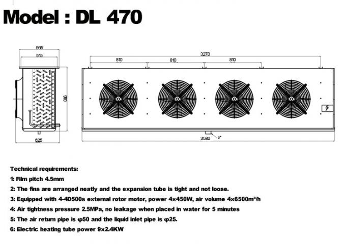 DL-serie DL22-eenheidkoeler CE-certificering aangepaste luchtkoeler 3HP koelopslag verdamper plafondverdamper, geschikt voor koeling in magazijnen, koelopslagkamers, groentenkoelopslag 14
