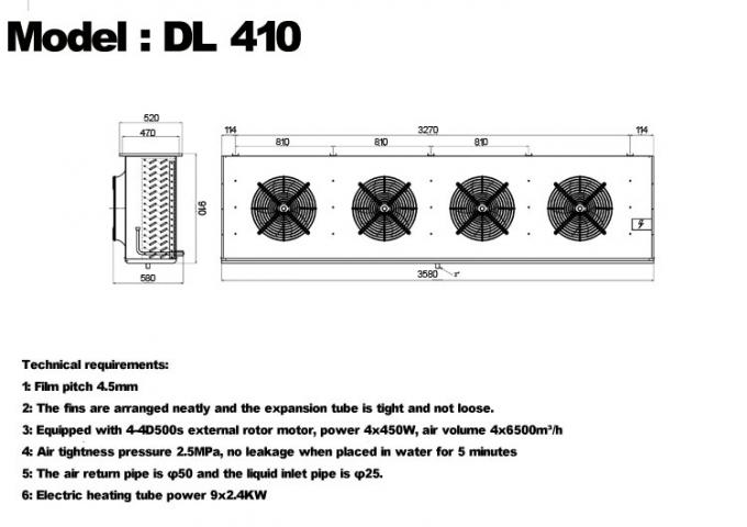 DL-serie DL22-eenheidkoeler CE-certificering aangepaste luchtkoeler 3HP koelopslag verdamper plafondverdamper, geschikt voor koeling in magazijnen, koelopslagkamers, groentenkoelopslag 13